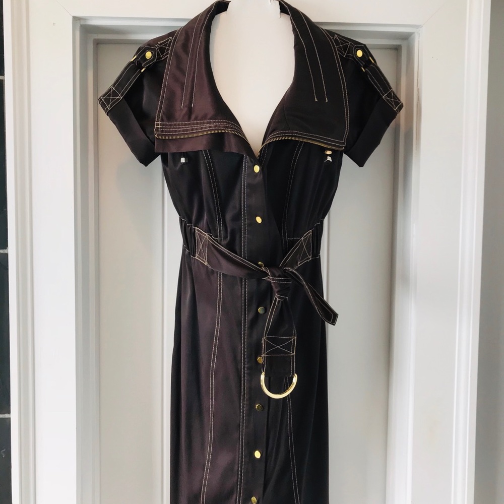 CACHE Brown Dress with Gold Hardware